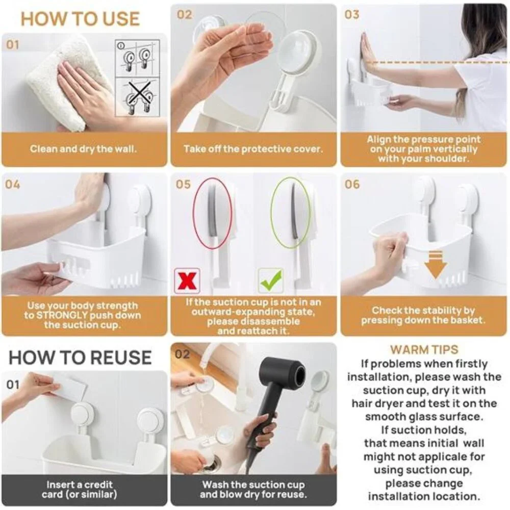 Shower Caddy Suction Cup, Shower Organizer Removable Bathroom Shelf